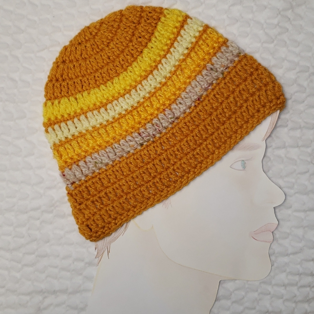 Handmade Crochet Men's Beanie/ Yellow/ Gold/ Multi